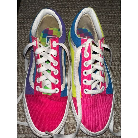 Vans Shoes - Vans Old Skool Color Block Multi-Color Neon Sole Sneakers women size 6 men 4.5